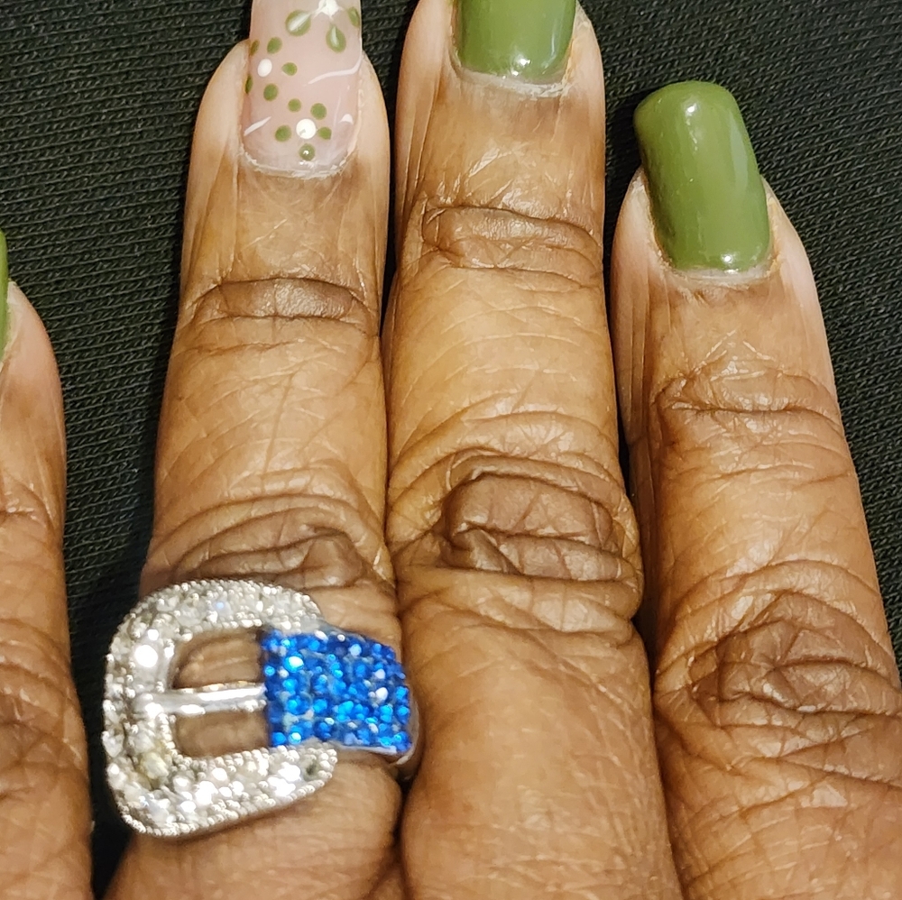 Crystal Buckle Ring with Blue Accent - Women Jewelry